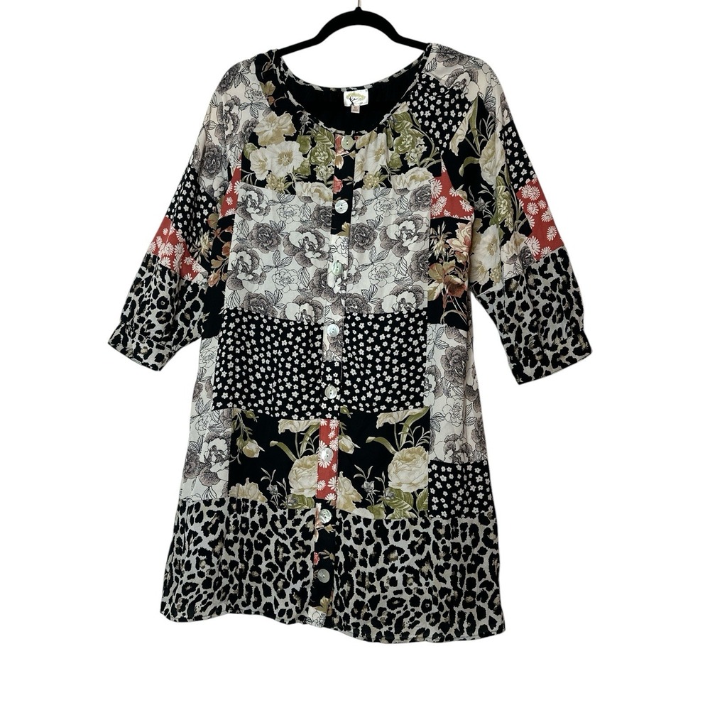 Anthropologie Dress Fig & Flower Women Small Animal Print Artsy Floral Boho